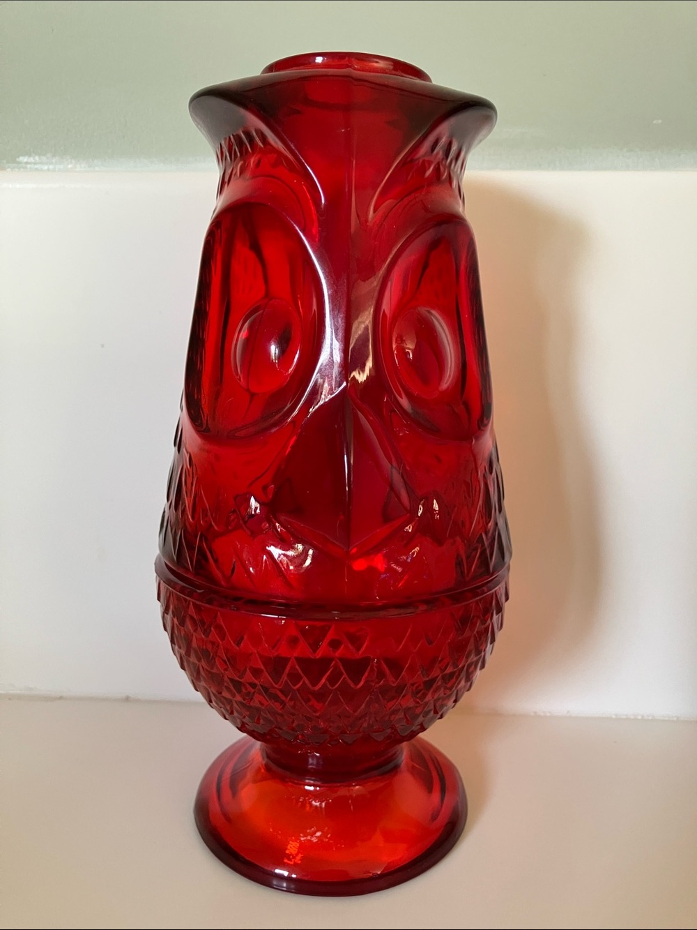 Fairy Light Vintage Viking Glass -Ruby Red Owl Fairy Lamp 7” tall